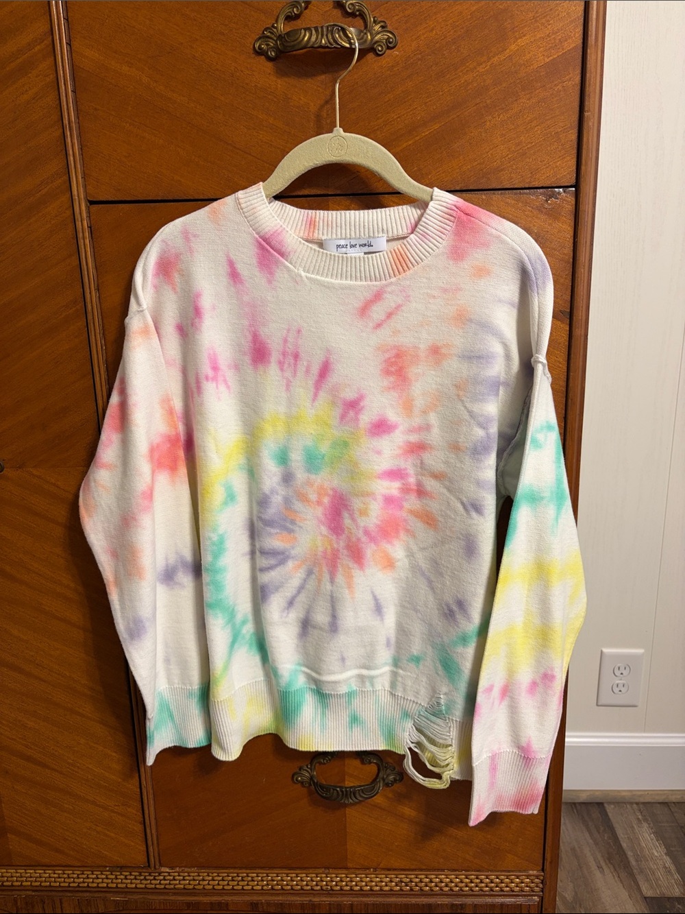 Peace Love World Distressed Tie Dye Sweater Size XXS